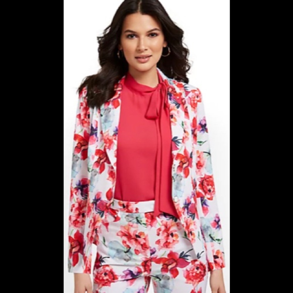 New York & Company Floral Blazer - Red and White